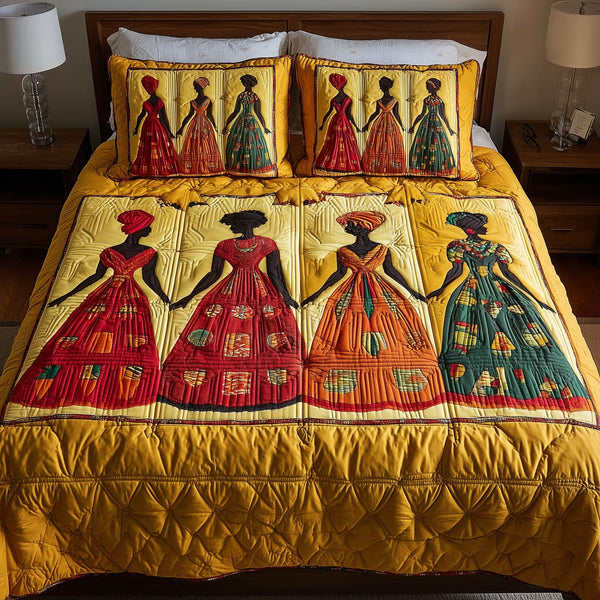 Soulbound Roots quilted 3-piece bedding set on a made bed with two matching pillow shams