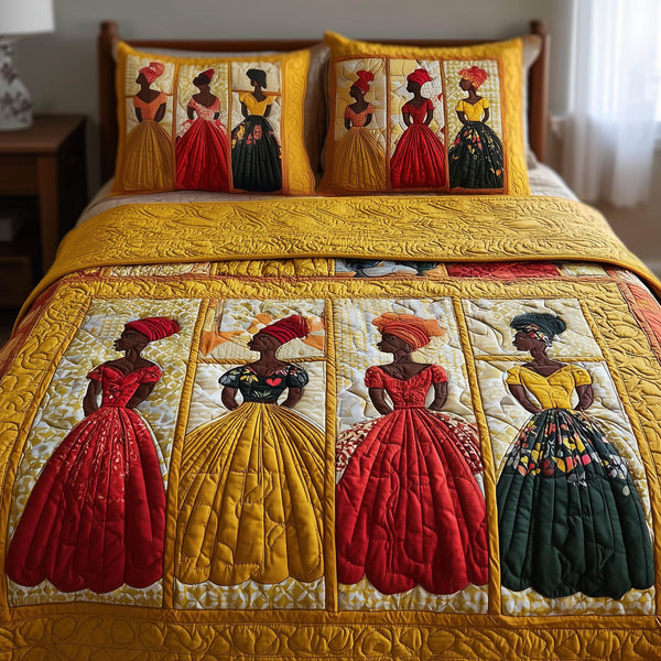 Soulbound Roots quilted 3-piece bedding set on a made bed with two matching pillow shams