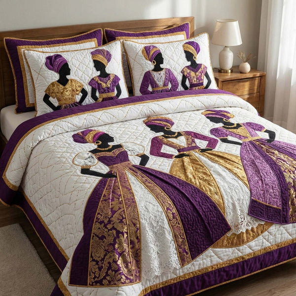 Soulbound Roots quilted 3-piece bedding set on a made bed with two matching pillow shams