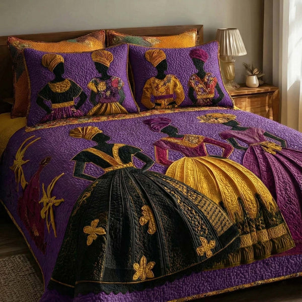 Soulbound Roots quilted 3-piece bedding set on a made bed with two matching pillow shams
