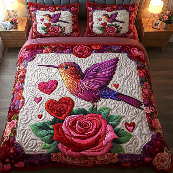 Soulful Creatures quilted 3-piece bedding set on a made bed with two matching pillow shams