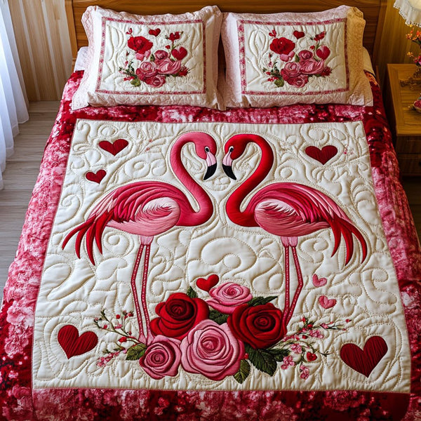 Soulful Pair quilted 3-piece bedding set on a made bed with two matching pillow shams