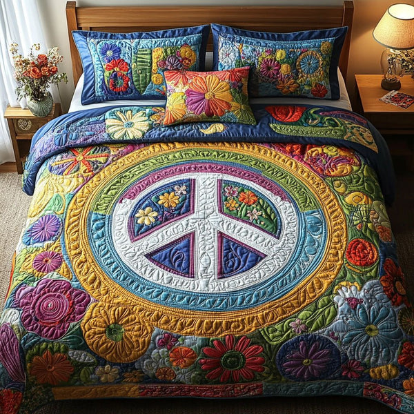 Soulful Stitches quilted 3-piece bedding set on a made bed with two matching pillow shams