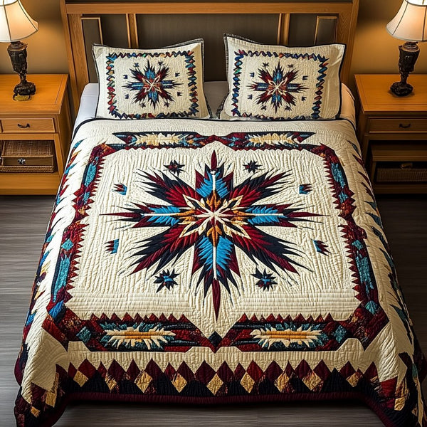 Souls Serenity quilted 3-piece bedding set on a made bed with two matching pillow shams