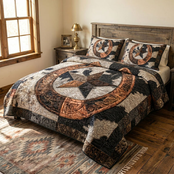 Southern Charm quilted 3-piece bedding set on a made bed with two matching pillow shams