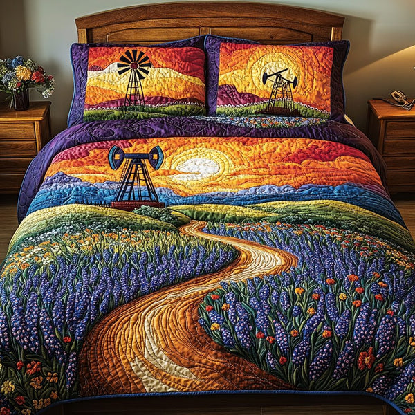 Southern Charm quilted 3-piece bedding set on a made bed with two matching pillow shams