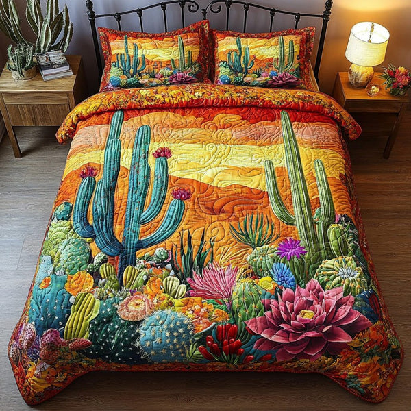 Southwest Flora Tapestry quilted 3-piece bedding set on a made bed with two matching pillow shams