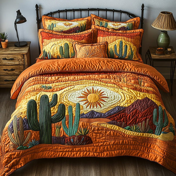 Southwest Flora Tapestry quilted 3-piece bedding set on a made bed with two matching pillow shams