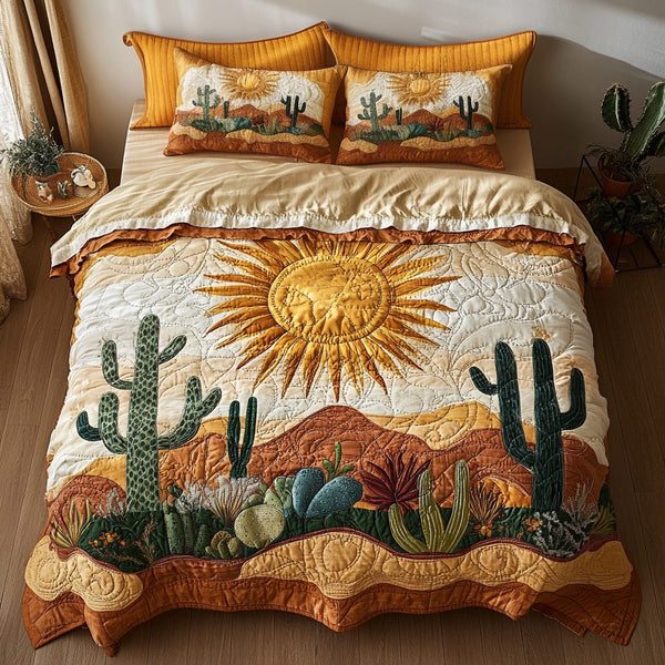 Southwestern Soul quilted 3-piece bedding set on a made bed in a rustic timber bedroom