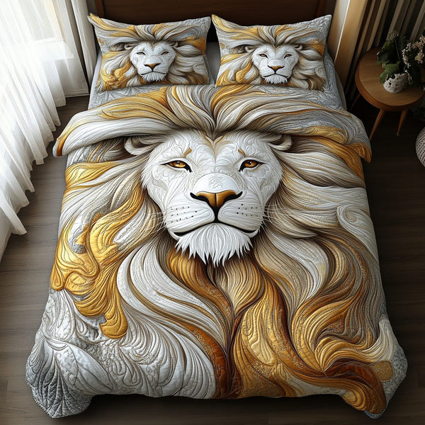 Sovereign Mane quilted 3-piece bedding set on a made bed with two matching pillow shams