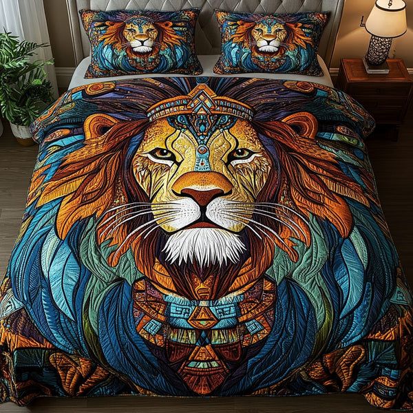 Sovereign Sun quilted 3-piece bedding set on a made bed with two matching pillow shams
