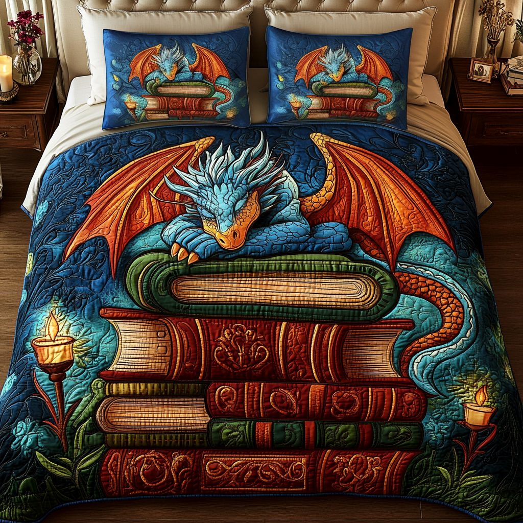 Spellbound Slumber quilted 3-piece bedding set on a made bed with two matching pillow shams