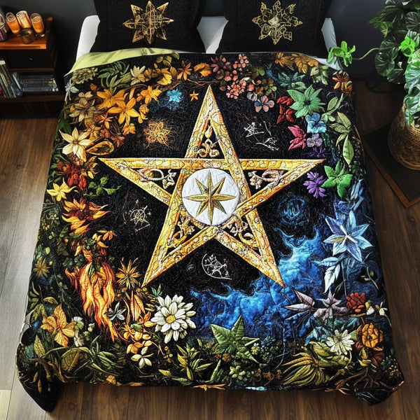 Spellbound Star quilted 3-piece bedding set on a made bed with two matching pillow shams