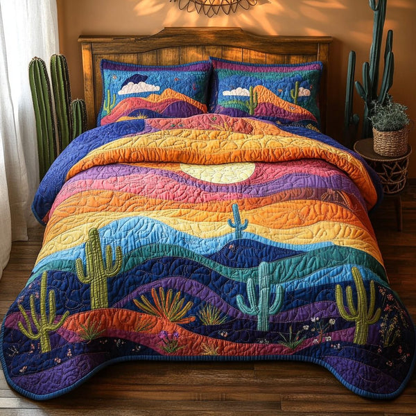 Spiky Chic quilted 3-piece bedding set on a made bed with two matching pillow shams