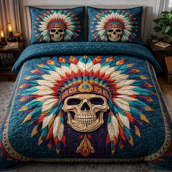 Spirit Crown quilted 3-piece bedding set on a made bed with two matching pillow shams