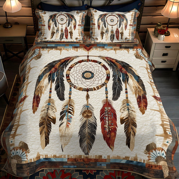 Spirit Dreamer quilted 3-piece bedding set on a made bed with two matching pillow shams