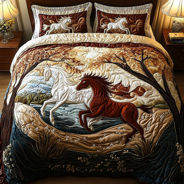 Spirit Hoof quilted 3-piece bedding set on a made bed with two matching pillow shams