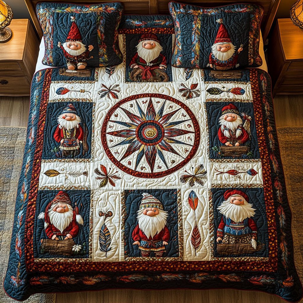 Spirit Keeper quilted 3-piece bedding set on a made bed with two matching pillow shams