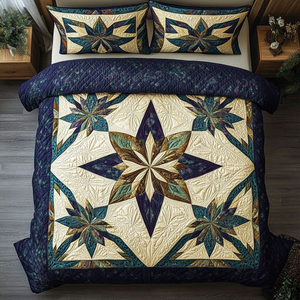 Spirit of the Land quilted 3-piece bedding set on a made bed with two matching pillow shams