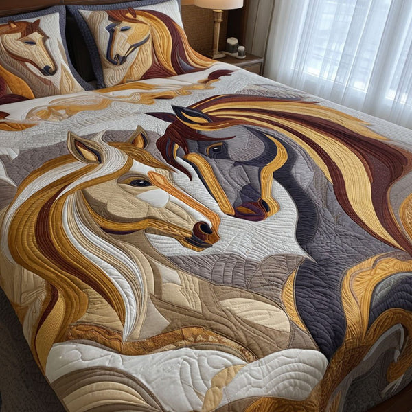 Spirit of the Plains quilted 3-piece bedding set on a made bed with two matching pillow shams