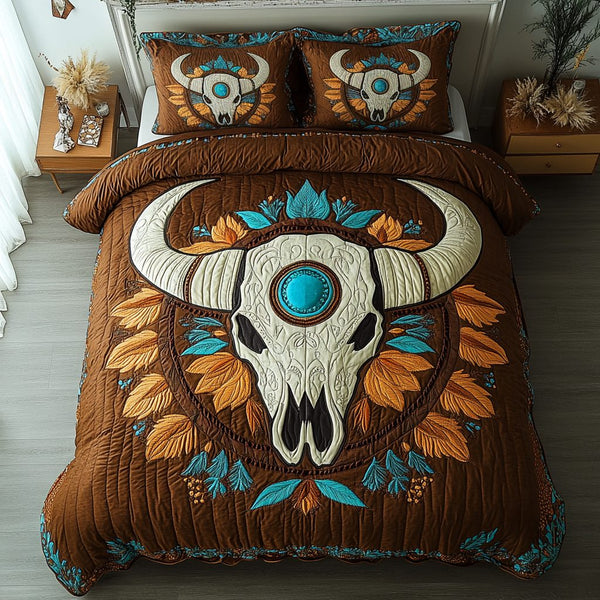 Spirit of the Wild quilted 3-piece bedding set on a made bed with two matching pillow shams