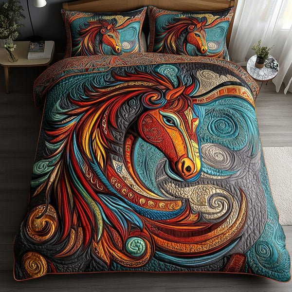 Spirit Rider quilted 3-piece bedding set on a made bed with two matching pillow shams