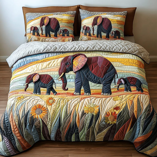 Spirit Safari quilted 3-piece bedding set on a made bed with two matching pillow shams