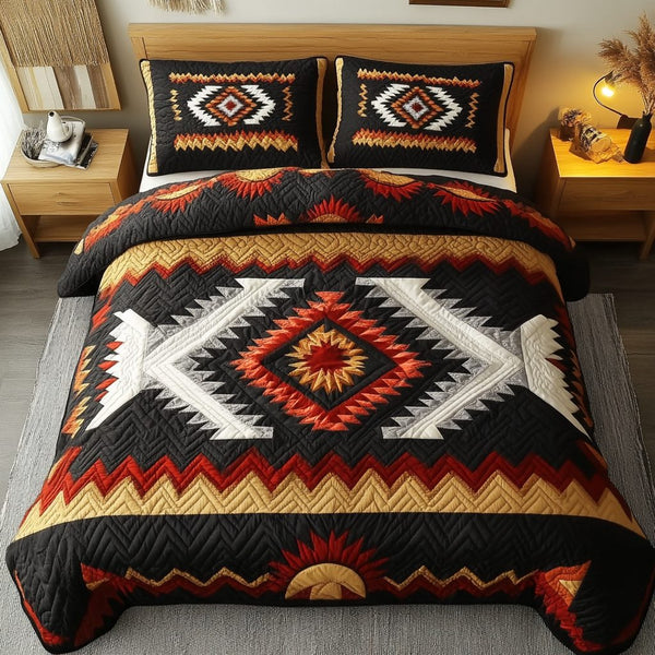 Spirit Weave quilted 3-piece bedding set on a made bed with two matching pillow shams