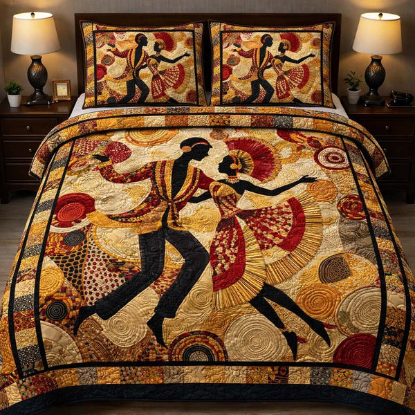 Spirits Of Africa quilted 3-piece bedding set on a made bed with two matching pillow shams