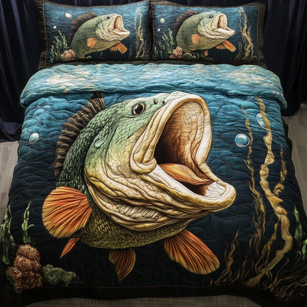 Splash Zone quilted 3-piece bedding set on a made bed with two matching pillow shams