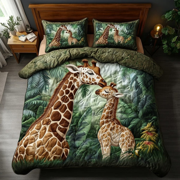 Spotted Elegance quilted 3-piece bedding set on a made bed with two matching pillow shams