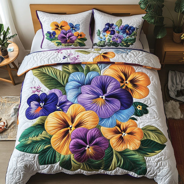 Spring Essence quilted 3-piece bedding set on a made bed with two matching pillow shams