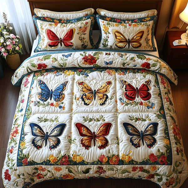 Spring Flutter quilted 3-piece bedding set on a made bed with two matching pillow shams