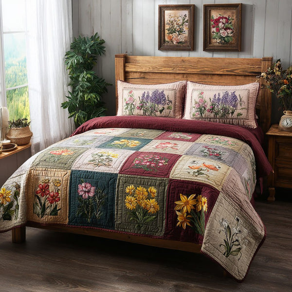 Spring Gallery quilted 3-piece bedding set on a made bed with two matching pillow shams