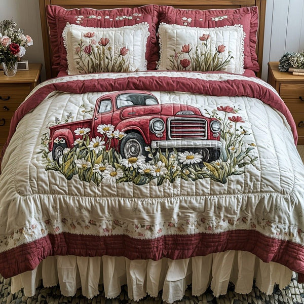Spring Hauler quilted 3-piece bedding set on a made bed with two matching pillow shams