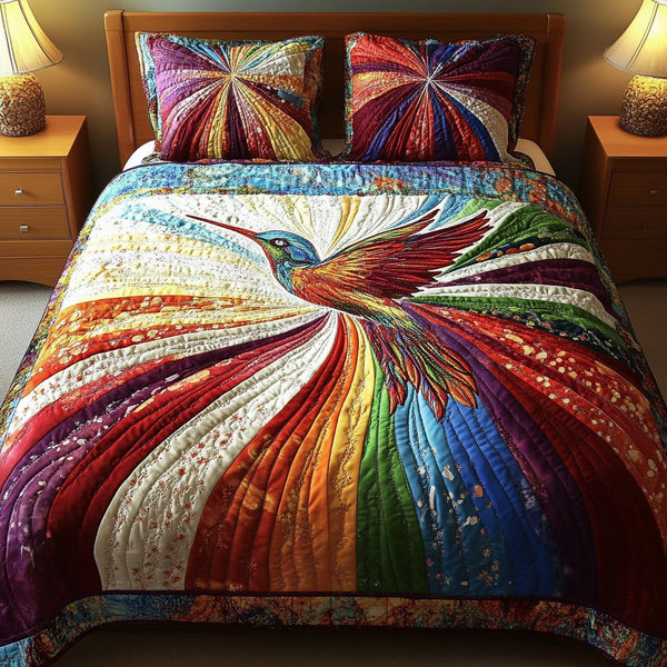 Spring Melody quilted 3-piece bedding set on a made bed with two matching pillow shams