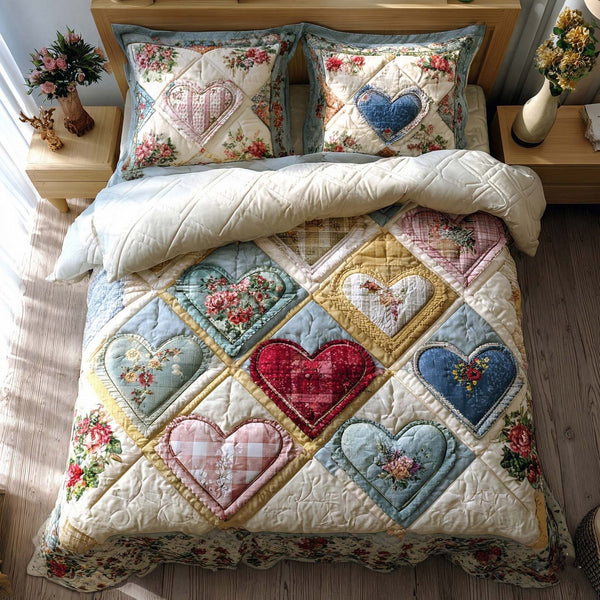 Spring Patch quilted 3-piece bedding set on a made bed with two matching pillow shams
