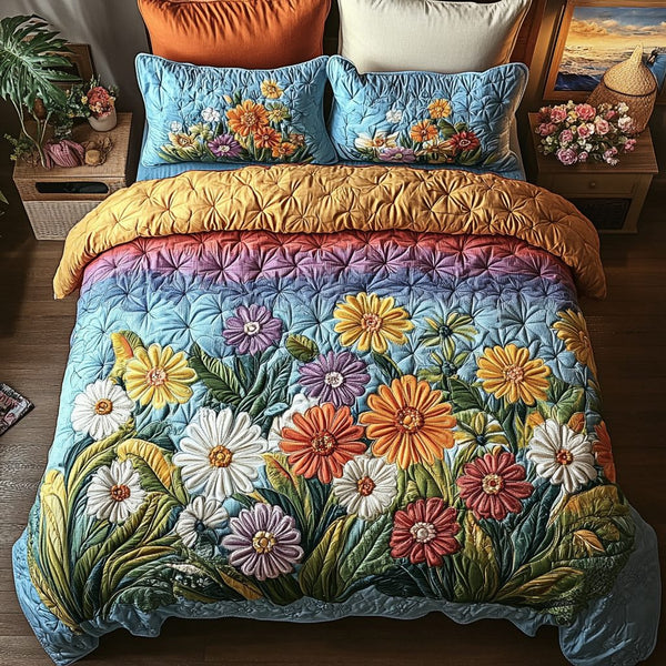 Spring Slumber quilted 3-piece bedding set on a made bed with two matching pillow shams