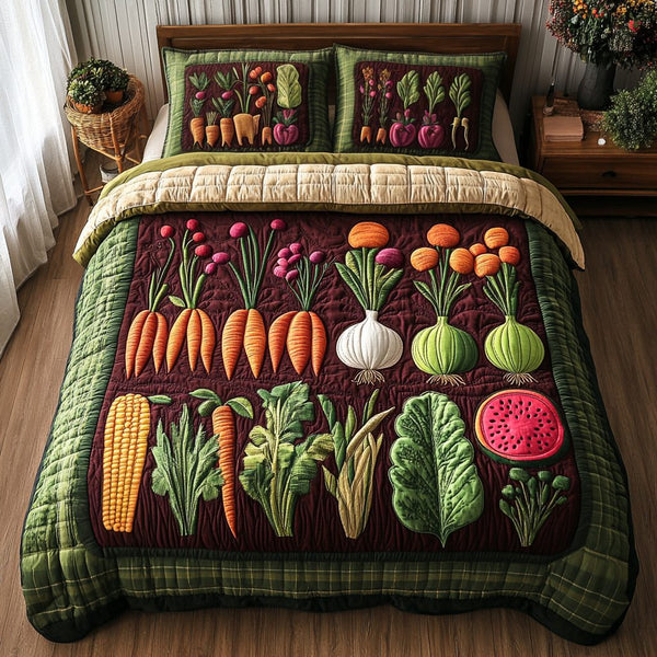 Sprout Dreams quilted 3-piece bedding set on a made bed with two matching pillow shams