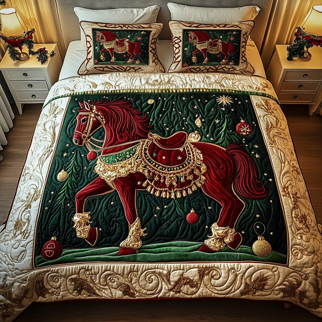 Stable Magic quilted 3-piece bedding set on a made bed with two matching pillow shams