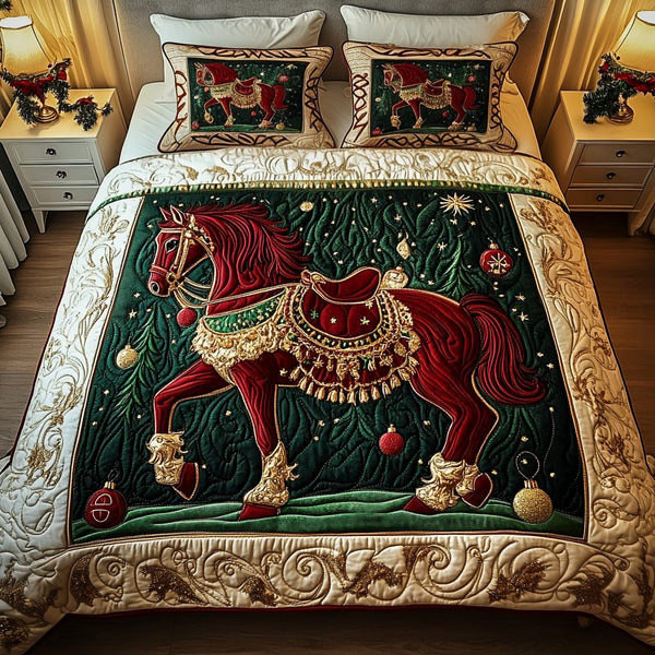 Stable Magic quilted 3-piece bedding set on a made bed with two matching pillow shams