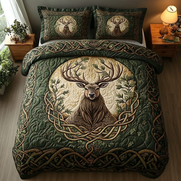 Stag Serenity quilted 3-piece bedding set on a made bed with two matching pillow shams