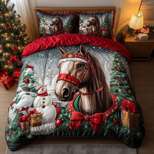 Stallion Elegance quilted 3-piece bedding set on a made bed in a rustic timber bedroom