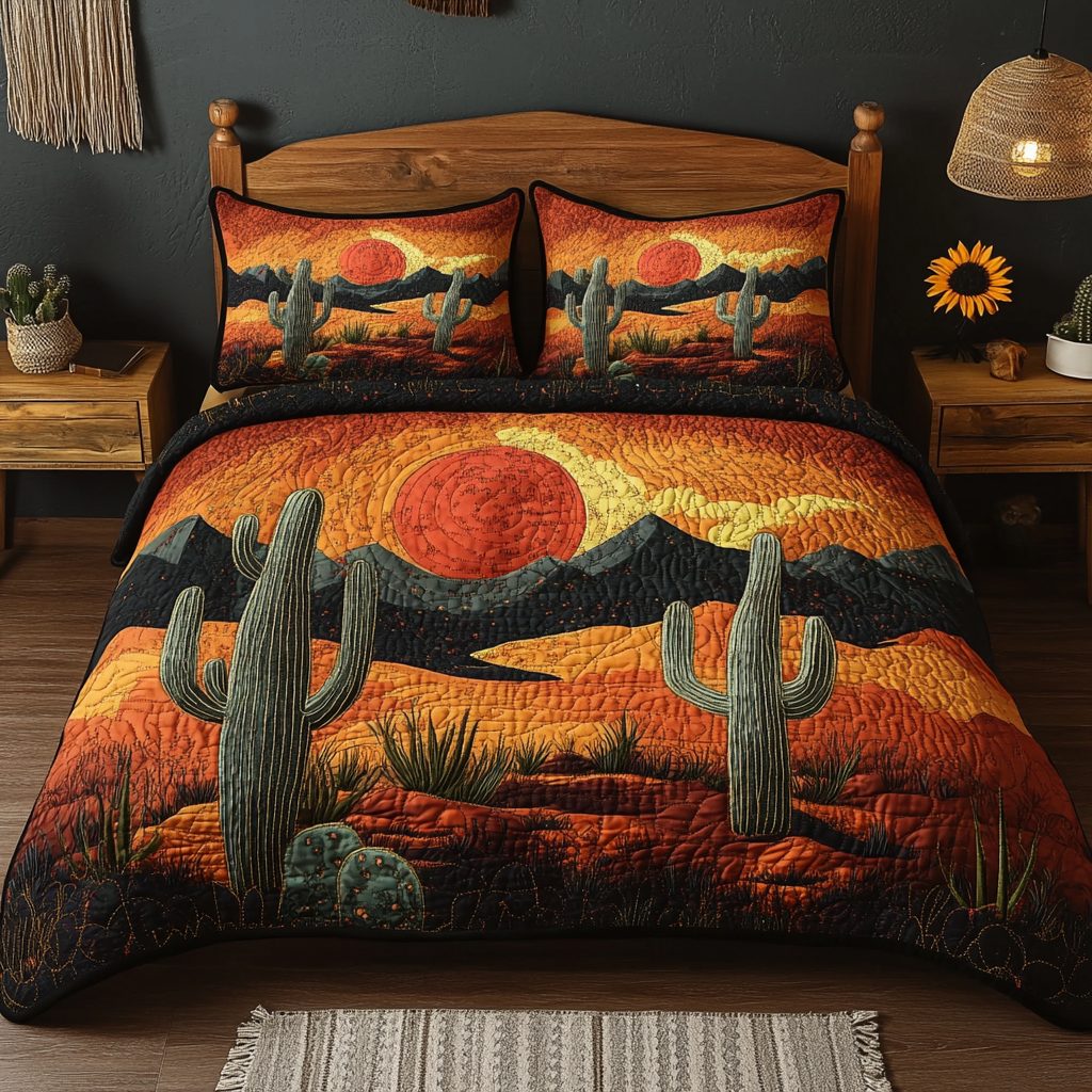Star Desert quilted 3-piece bedding set on a made bed with two matching pillow shams