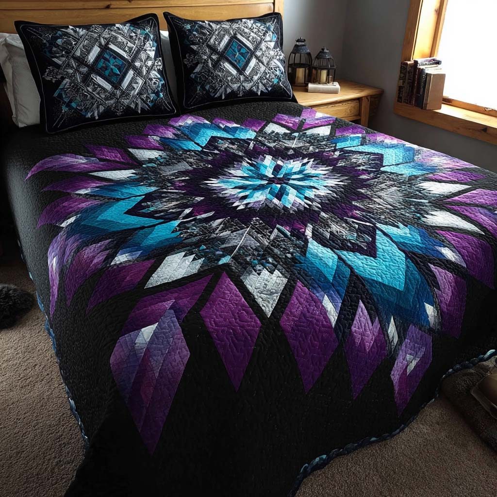 Star Haven quilted 3-piece bedding set on a made bed with two matching pillow shams