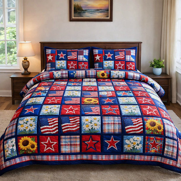 Star Legacy quilted 3-piece bedding set on a made bed with two matching pillow shams