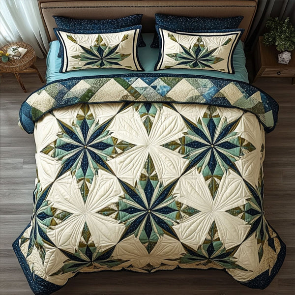 Star of Heritage quilted 3-piece bedding set on a made bed in a farmhouse bedroom