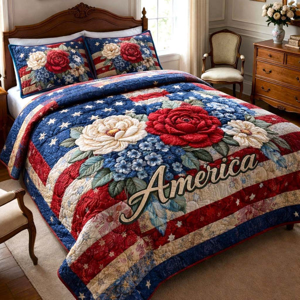 Star Palette quilted 3-piece bedding set on a made bed with two matching pillow shams