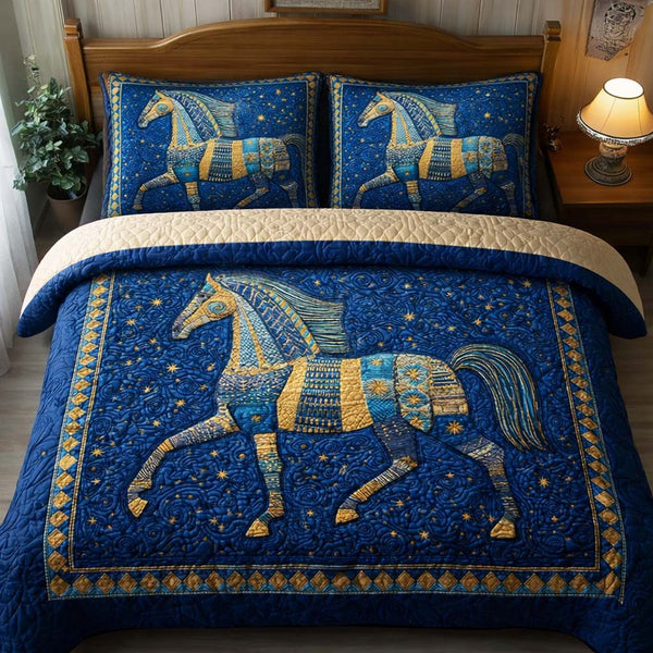 Star Steed quilted 3-piece bedding set on a made bed with two matching pillow shams