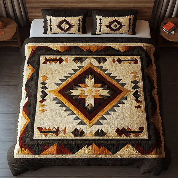 Starborn quilted 3-piece bedding set on a made bed with two matching pillow shams